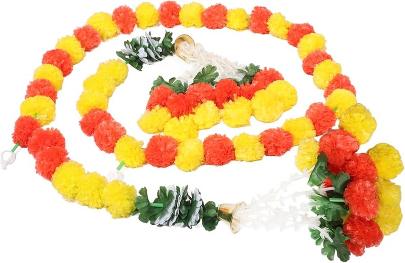 Marigold Garland 160X70CM Handmade Floral Decoration for Diwali Weddings Festivals - Image 1
